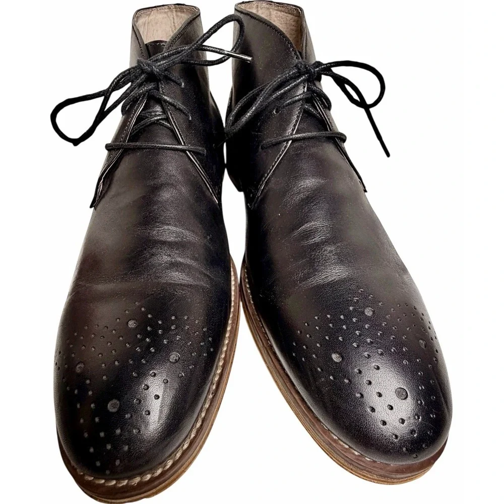Johnston & Murphy Black Leather Chukka Boots Brogue Cap Toe Men’s 10M